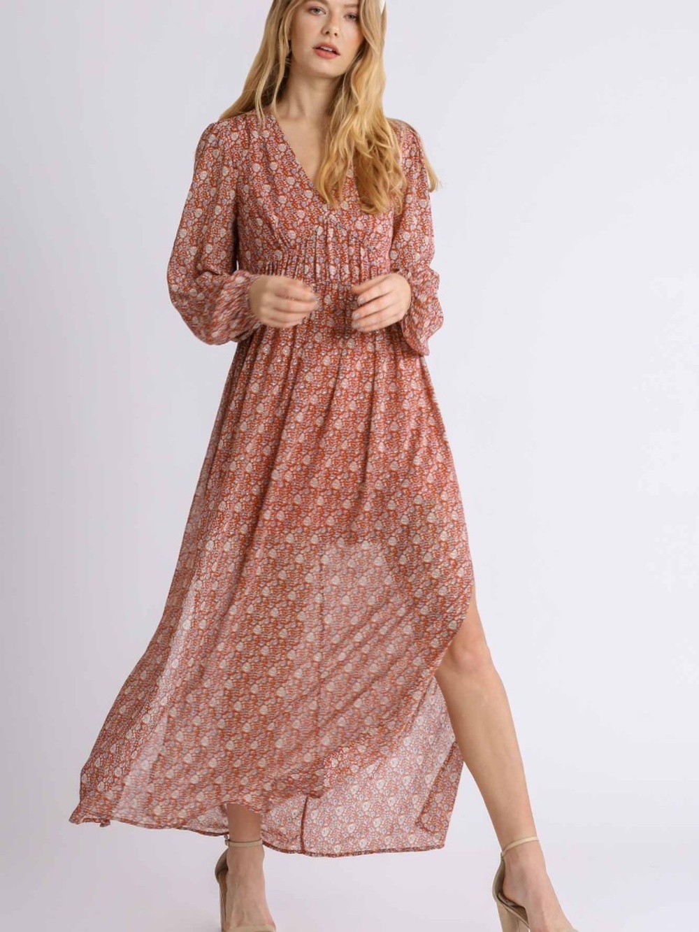 NWT Umgee Boho Floral V-Neck Maxi Dress
